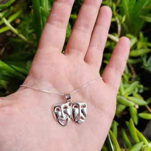 New Solid 925 Sterling Silver Comedy Tragedy Necklace